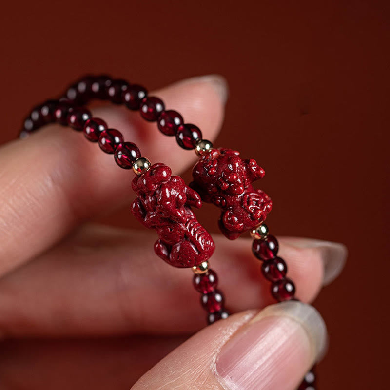 Buddha Stones Garnet Cinnabar PiXiu Blessing Calm String Bracelet - image 1
