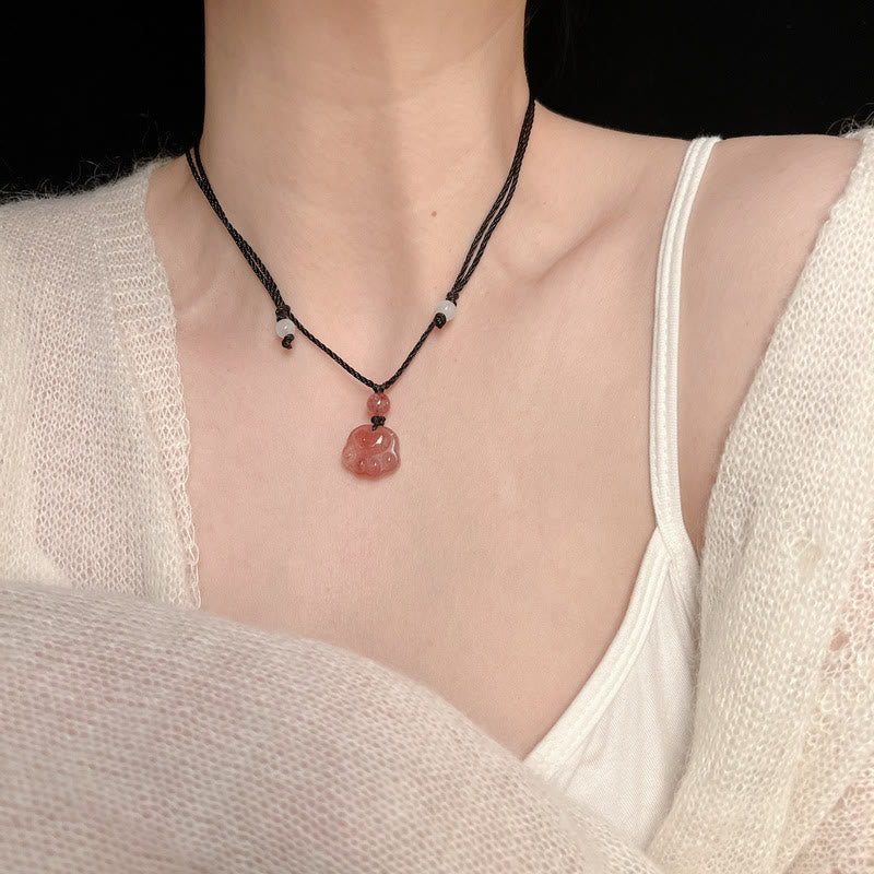 Buddha Stones Strawberry Quartz Lovely Cat Paw Claw Healing Necklace Pendant - image 12