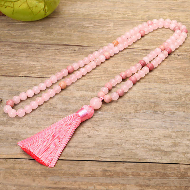 Buddha Stones 108 Mala Beads Pink Crystal Love Tassel Bracelet - image 8