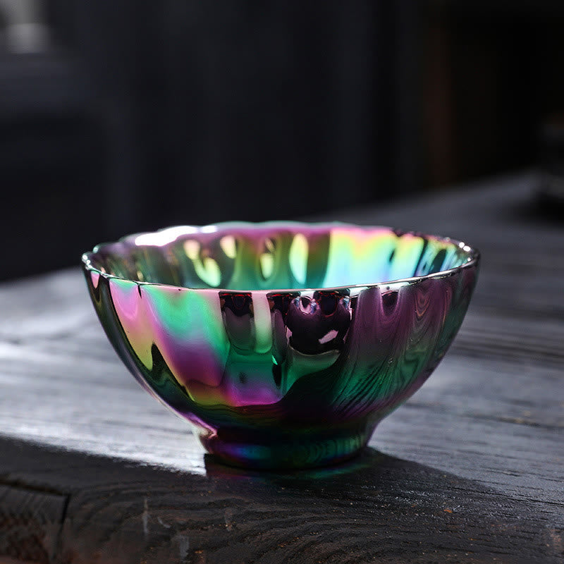 Buddha Stones Vivid Peacock Lotus Inlaid Design Colorful Chinese Jianzhan Ceramic Teacup Kung Fu Tea Cup - image 1