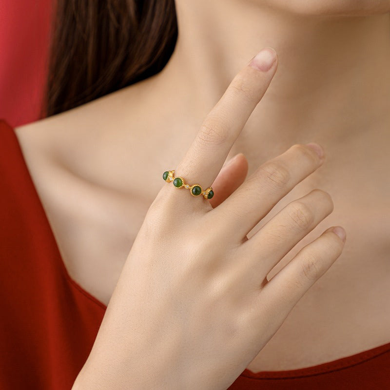 Buddha Stones Cyan Jade Healing Calm Adjustable Ring - image 4