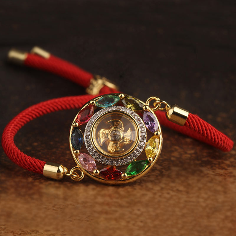 Buddha Stones Colorful Zircon Copper Wealth Luck Rotation Bracelet Necklace Pendant - Copper Bracelet(Bracelet Size 22cm) - image 8