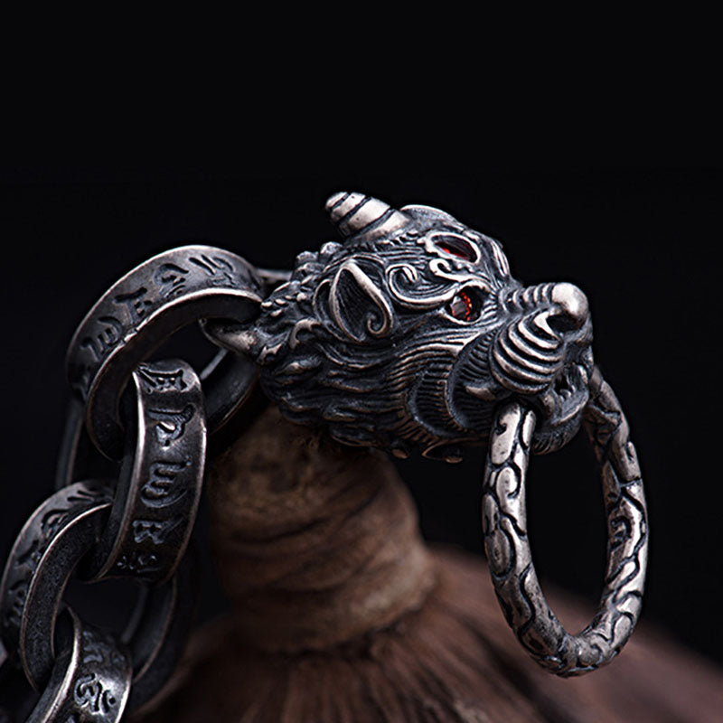 Buddha Stones 925 Sterling Silver Dragon Kirin Om Mani Padme Hum Success Strength Bracelet Bangle - image 3
