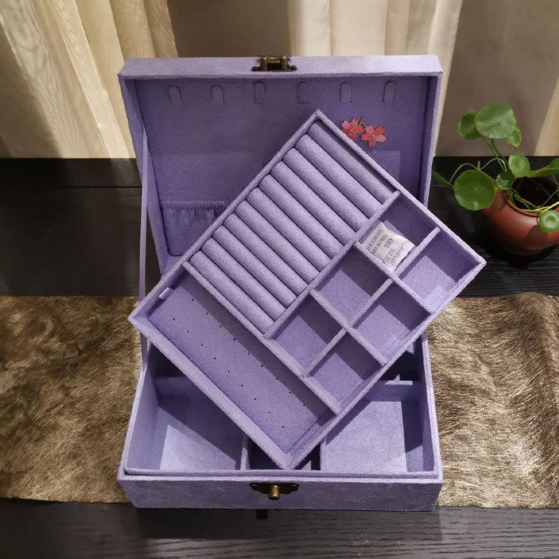 Buddha Stones Purple Phoenix Jewelry Box Organizer Two-Layer Jewelry Storage Box Flannel Box - image 2