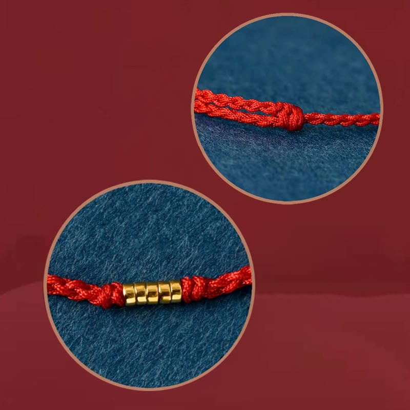 Buddha Stones 925 Sterling Silver Lucky Golden Bead Braided String Bracelet Anklet - image 18