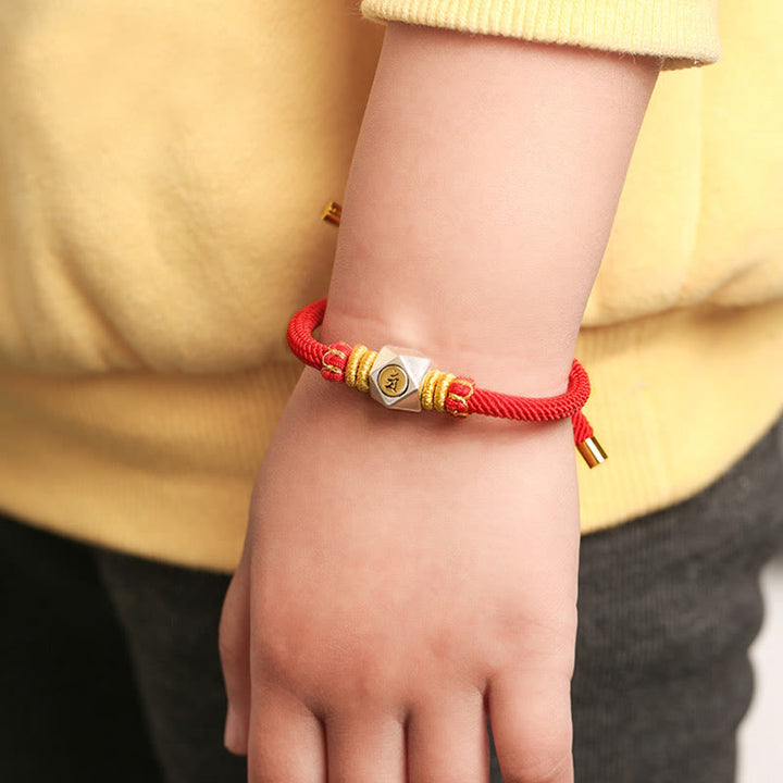 Buddha Stones 999 Sterling Silver Chinese Zodiac Natal Buddha Red Rope Luck Strength Handcrafted Kids Bracelet - Rabbit-Manjushri Bodhisattva(Bracelet Size 12cm-16cm) - image 0