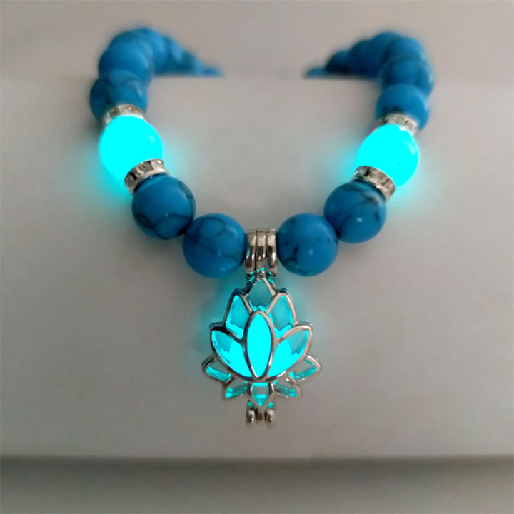 Buddha Stones Tibetan Turquoise Glowstone Luminous Bead Lotus Protection Bracelet - Dark Blue Turquoise Blue-Green Light - image 32