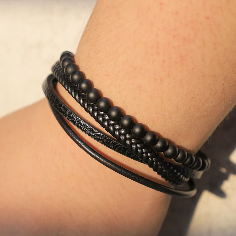 Buddha Stones Natural Lava Rock Black Onyx Bead Leather Bracelet - image 12