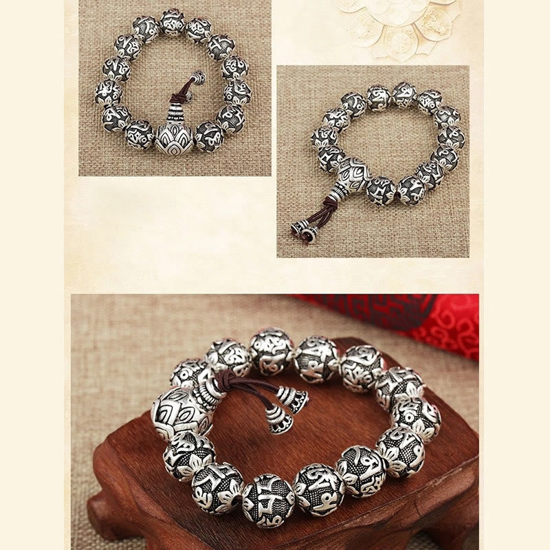 Buddha Stones Tibetan Om Mani Padme Hum Carved Alloy Beads Amulet Bracelet - image 11