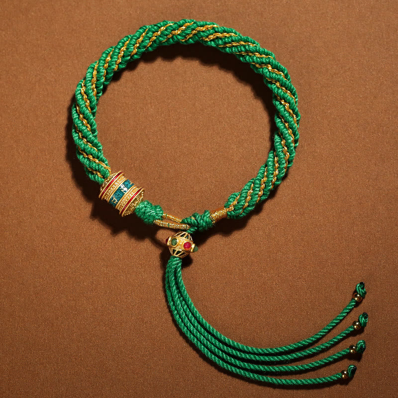 Buddha Stones Tibetan Handmade Luck Thangka Prayer Wheel Charm Weave String Bracelet - image 14
