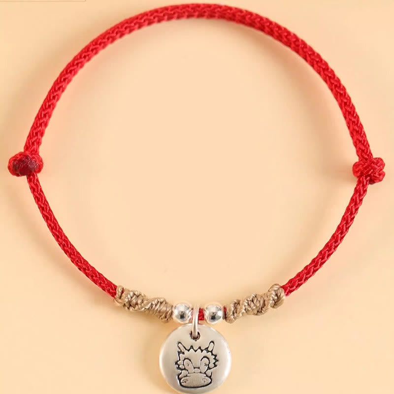 Buddha Stones Handmade 999 Sterling Silver Year of the Dragon Cute Chinese Zodiac Luck Braided Bracelet - image 1
