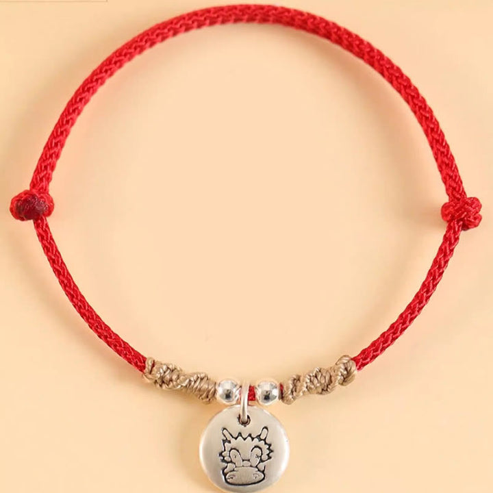 Buddha Stones Handmade 999 Sterling Silver Year of the Dragon Cute Chinese Zodiac Luck Braided Bracelet - image 1