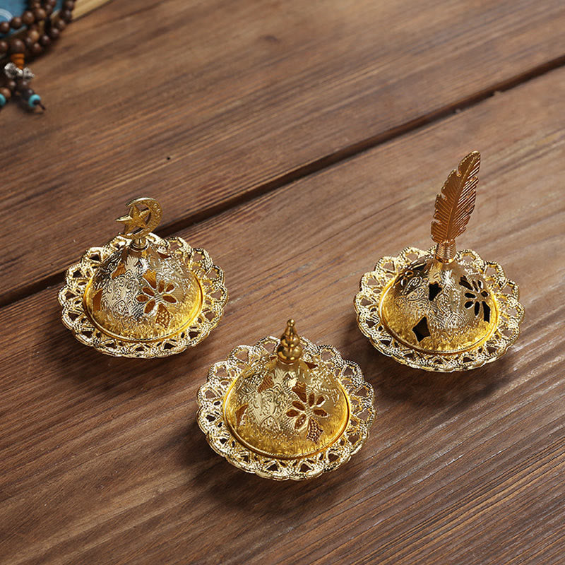 Gold Gourd Star Feather Spiritual Meditation Mini Alloy Metal Incense Burner - image 11