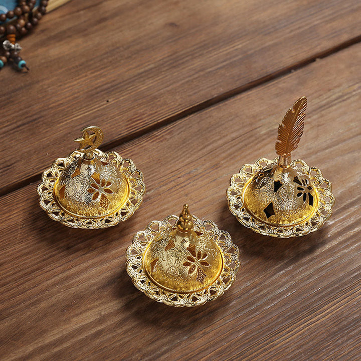 Gold Gourd Star Feather Spiritual Meditation Mini Alloy Metal Incense Burner - image 11
