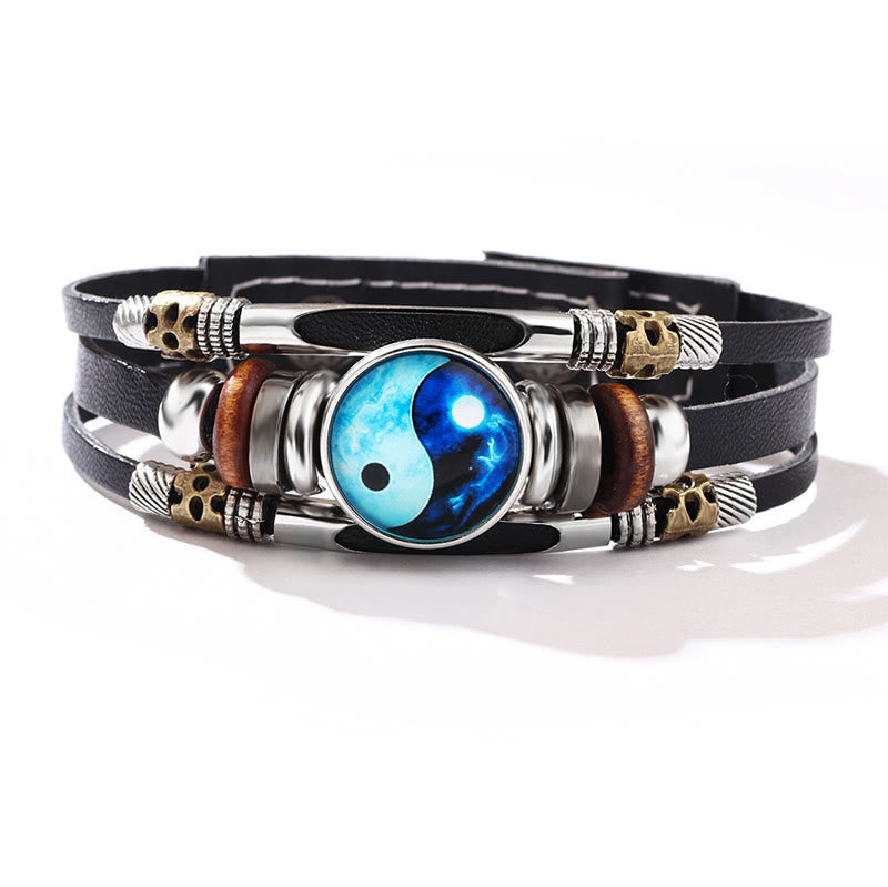 Buddha Stones Yin Yang Leather Balance Bracelet - Blue(Bracelet Size 21.5+3cm) - image 0