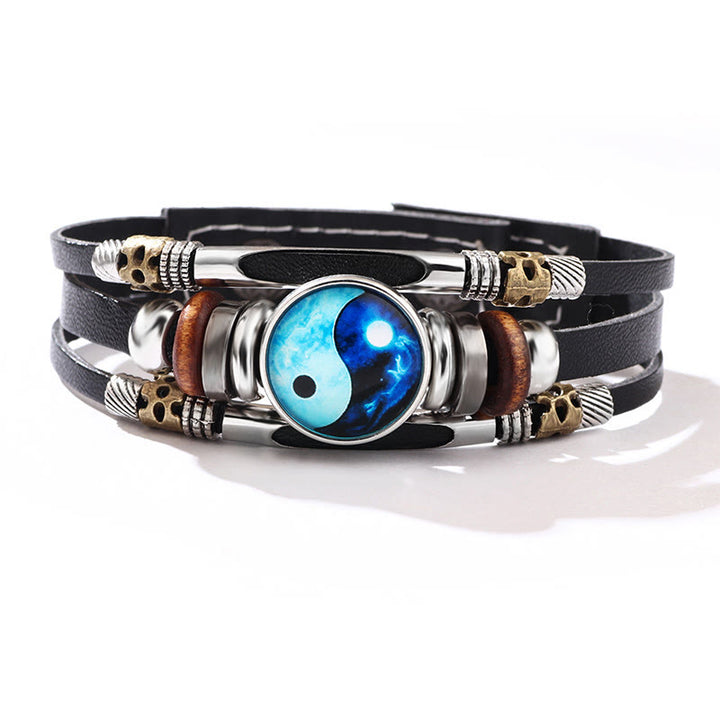 Buddha Stones Yin Yang Leather Balance Bracelet - Blue(Bracelet Size 21.5+3cm) - image 0