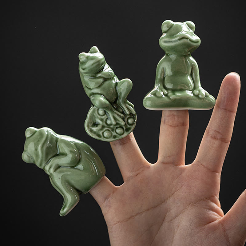 Buddha Stones Mini Small Meditation Lotus Resting Frog Ceramic Wealth Luck Home Tea Pet Figurine Decoration - image 15