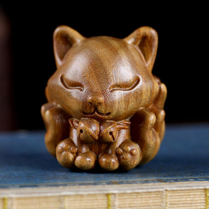 Buddha Stones Mini Nine Tailed Fox Ivory Fruit Sandalwood Green Sandalwood Blessing Decoration - image 19