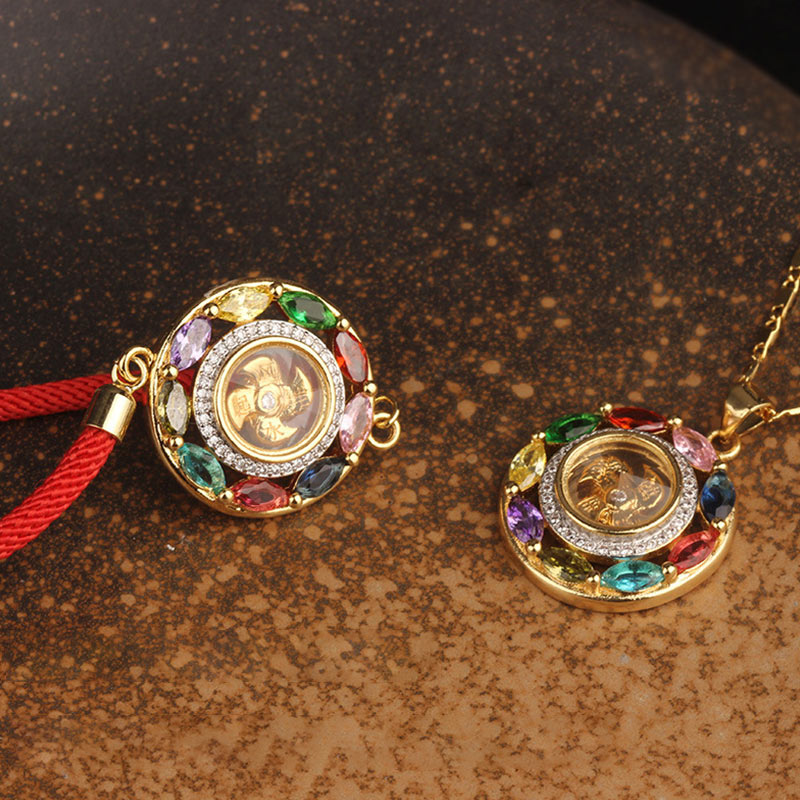 Buddha Stones Colorful Zircon Copper Wealth Luck Rotation Bracelet Necklace Pendant - image 20