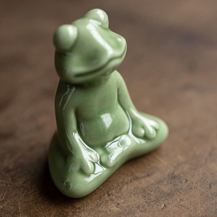 Buddha Stones Mini Small Meditation Lotus Resting Frog Ceramic Wealth Luck Home Tea Pet Figurine Decoration - image 3