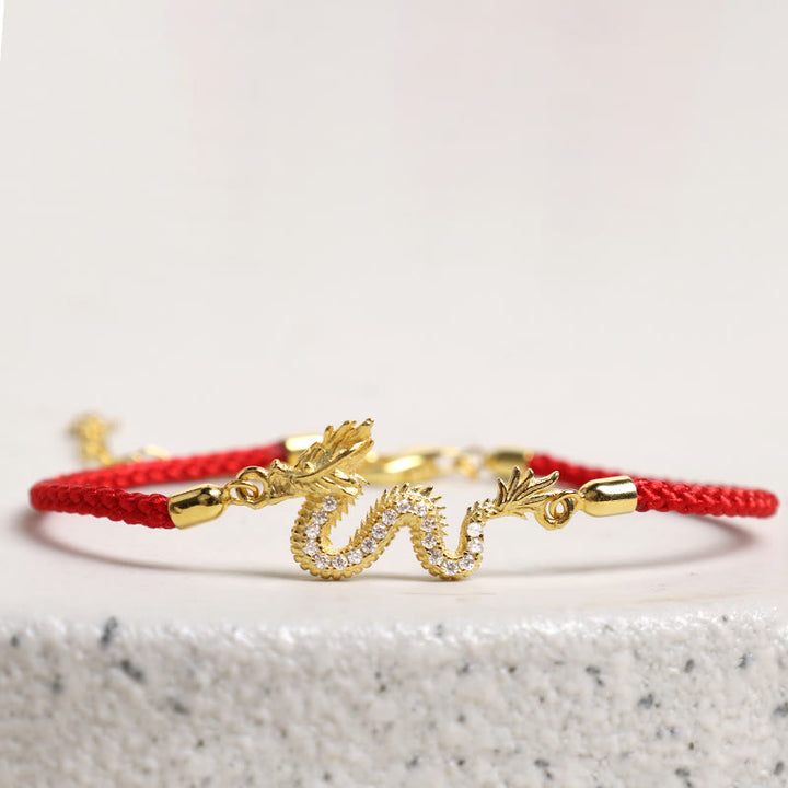 Buddha Stones 925 Sterling Silver Year Of The Dragon Auspicious Golden Dragon Luck Red Rope Chain Bracelet - image 6