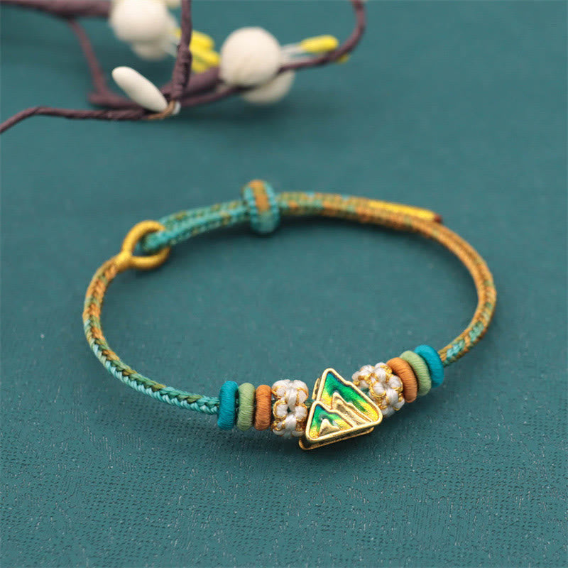 Buddha Stones Handmade Eight Thread Peace Knot Peach Blossom Knot Luck Rope Braided Bracelet - A Panorama Of Rivers And Mountains(Mountain Accessory) (Wrist Circumference 14-18cm) - image 11