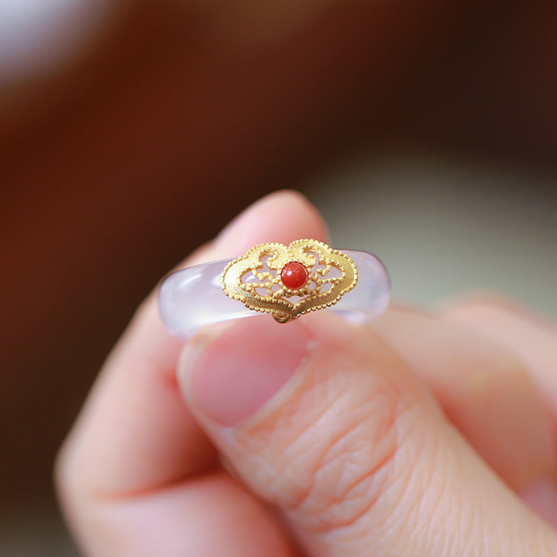 Buddha Stones White Agate Cyan Jade Turquoise Red Agate Luck Protection Ring - image 11