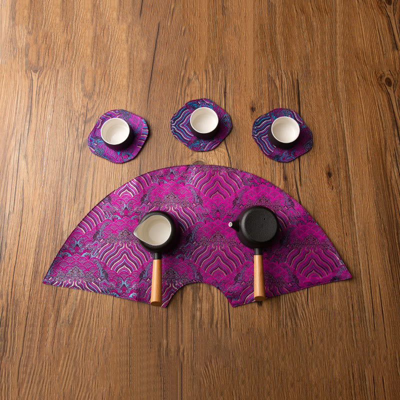 Buddha Stones Vintage Sea Wave Bamboo Plum Blossom Embroidered Cup Mat Pad Tea Cup Coaster Kung Fu Tea Mat - image 21