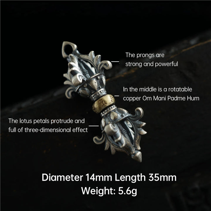 Buddha Stones 925 Sterling Silver Om Mani Padme Hum Dorje Vajra Engraved Strength Pendant Hanging Decoration - image 3