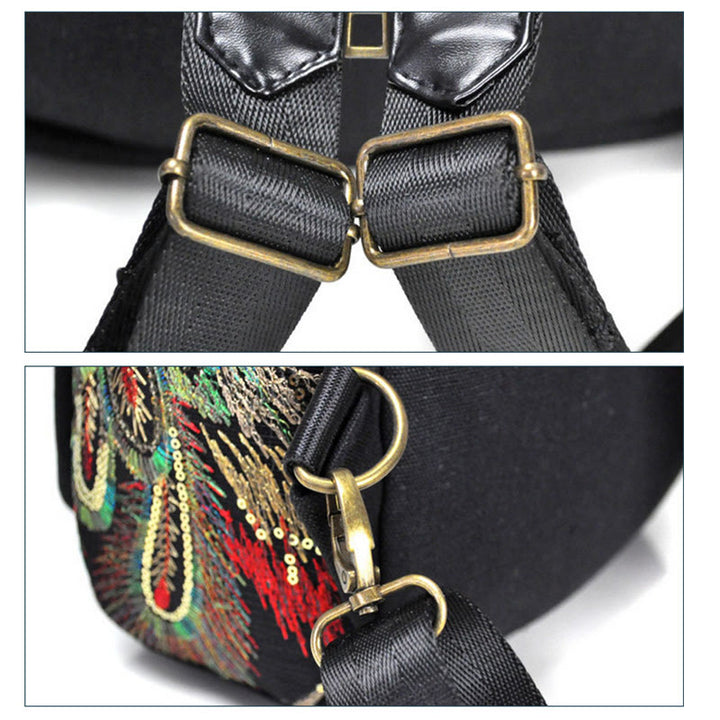 Buddha Stones Peacock Embroidery Canvas Tassel Backpack - image 7