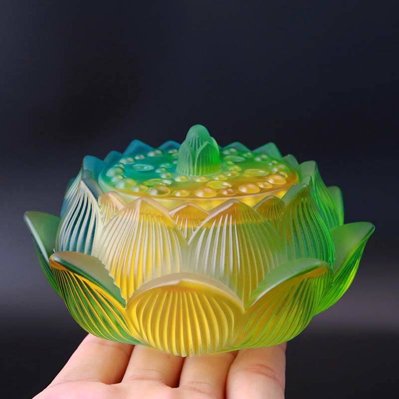 Buddha Stones Lotus Liuli Crystal Healing Meditation Incense Burner - Gradient Lotus 11.5*6.7cm - image 5