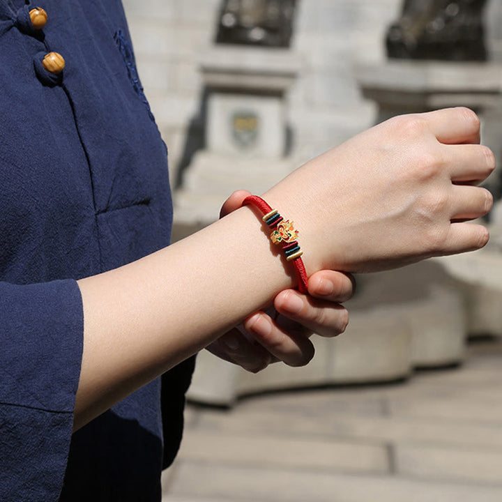 Buddha Stones Handmade 925 Sterling Silver Year of the Dragon Cute Chinese Zodiac Luck Braided Red Bracelet - image 4