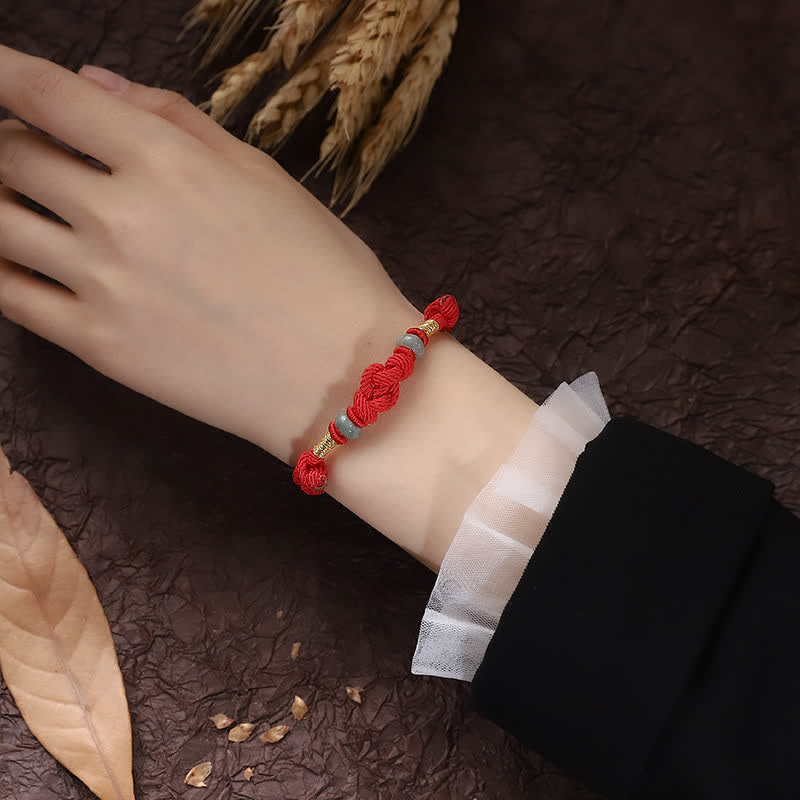 Buddha Stones Red String Jade Luck Fortune Knot Braided Couple Bracelet - image 9