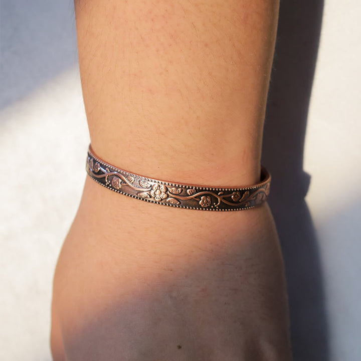 Buddha Stones Floral Magnetic Copper Adjustable Cuff Bracelet Bangle - image 2