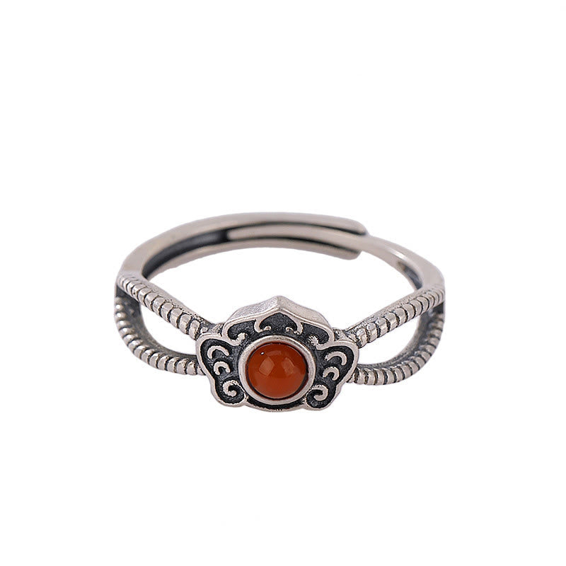 Buddha Stones 925 Sterling Silver Red Agate Bead Logical Thinking Ring - image 8