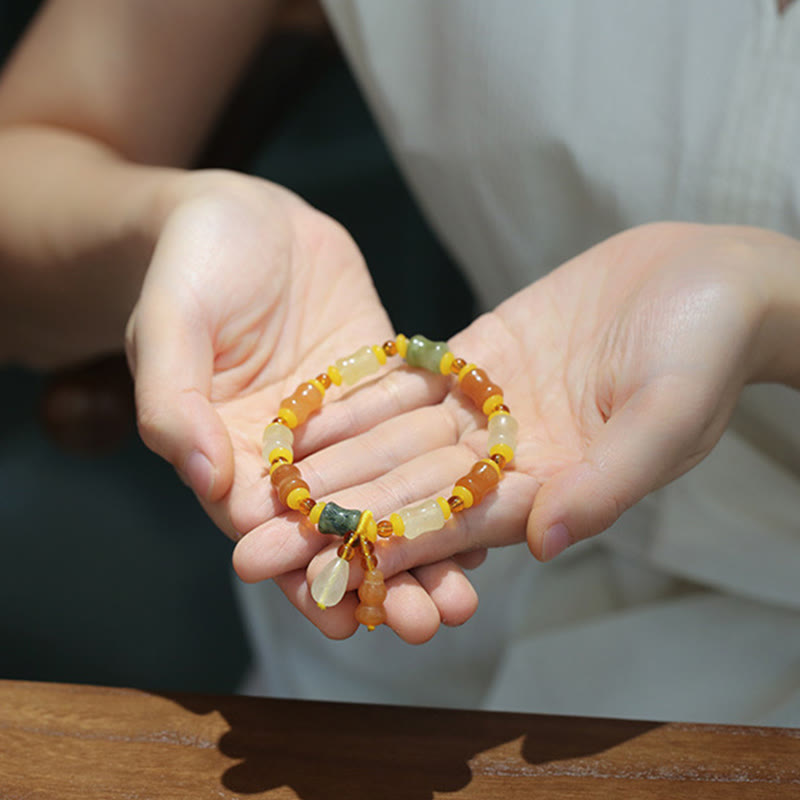 Buddha Stones Natural Golden Silk Jade Gourd Wealth Charm Bracelet - image 4
