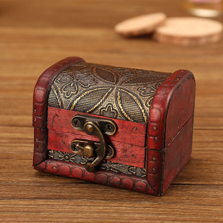 Buddha Stones Retro Small Wood Jewelry Box Lotus Golden Grape Copper Coin Daffodil Grass Flower Jewelry Storage Box - Copper Coins 8*6.5*6cm - image 8