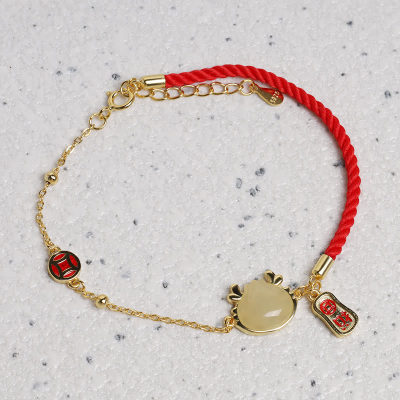 Buddha Stones 925 Sterling Silver Year Of The Dragon Hetian White Jade Chinese Steamed Bun Dragon Design Fortune Blessing Bracelet - image 2