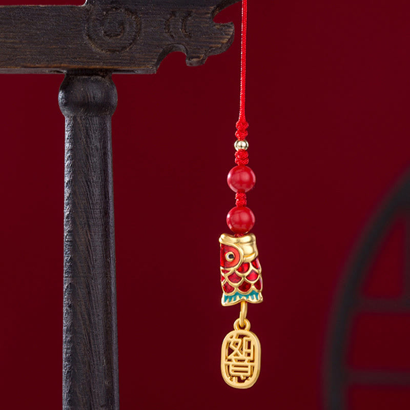 Buddha Stones Koi Fish Cinnabar Attracting Wealth Wish Ruyi Charm Luck Phone Hanging Decoration - image 24