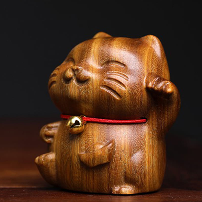 Buddha Stones Green Sandalwood Small Mini Cute Lucky Cat Peace Decorations - image 6