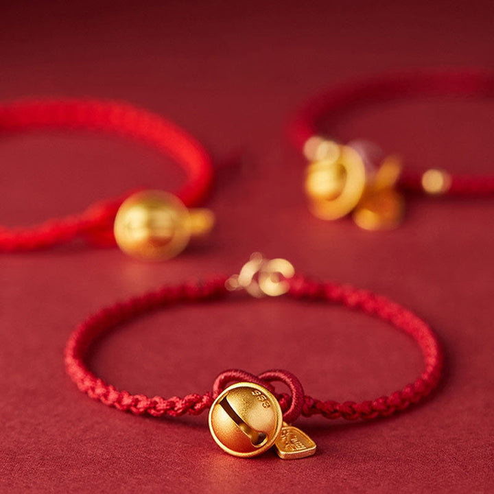 Buddha Stones Handmade Fu Character Charm Luck Happiness Bell Red Rope Bracelet - image 9