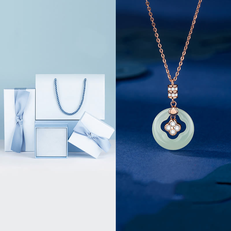 Buddha Stones 925 Sterling Silver Natural Hetian Jade Lucky Four Leaf Clover Zircon Necklace Pendant With Gift Box - image 3