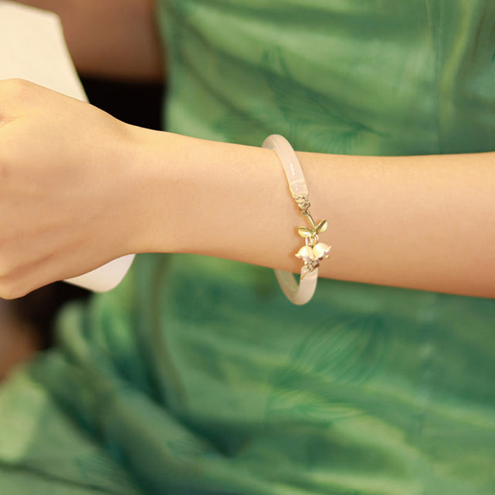 Buddha Stones Lily of the Valley Flower Happiness Strength Bracelet Bangle - image 3