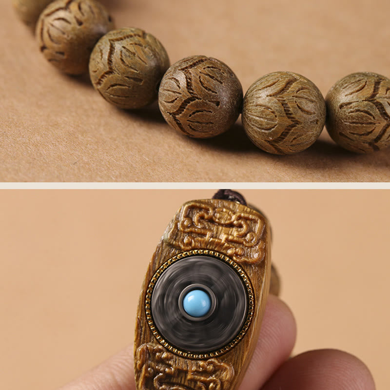 Buddha Stones Green Sandalwood Ebony Wood Sandalwood Om Mani Padme Hum Soothing Bracelet - image 5