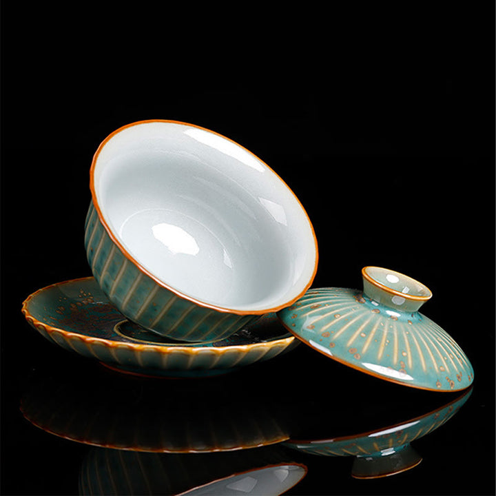 Buddha Stones Retro Glaze Kiln Change Ceramic Gaiwan Sancai Teacup Kung Fu Tea Cup And Saucer With Lid - image 9