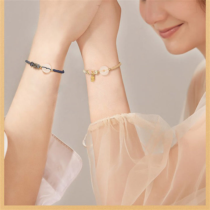 Buddha Stones Handmade White Agate Peace Buckle Luck Happiness Protection Weave String Bracelet - image 12