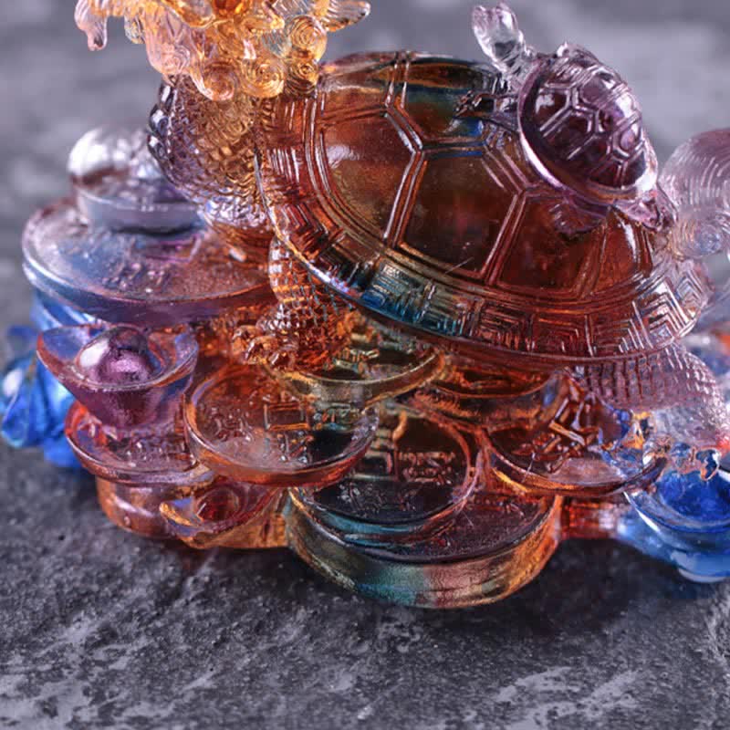 Buddha Stones Feng Shui Dragon Turtle Coins Handmade Liuli Crystal Luck Art Piece Home Office Decoration - image 11