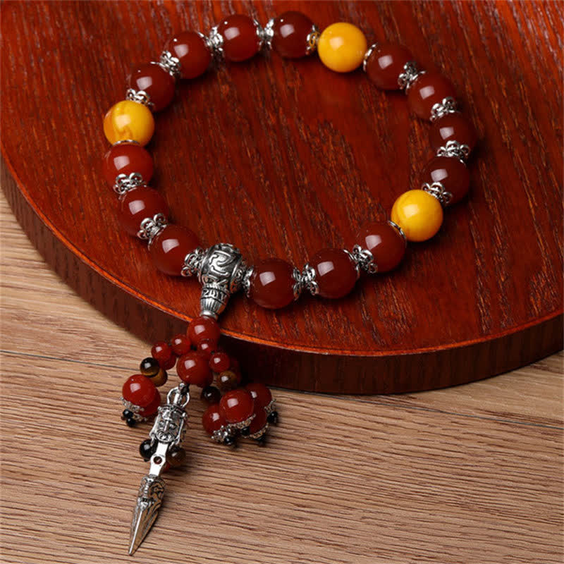 Buddha Stones Natural Tiger Eye Red Agate Dragon Vein Agate Stone Vajra Dorje Power Healing Bracelet Car Decoration - image 4