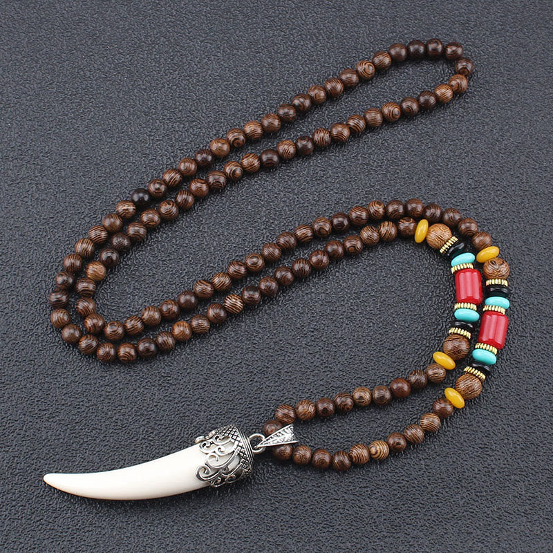 Wenge Wood Turquoise Stone Horn Style Protection Meditation Necklace Pendant - White - image 8