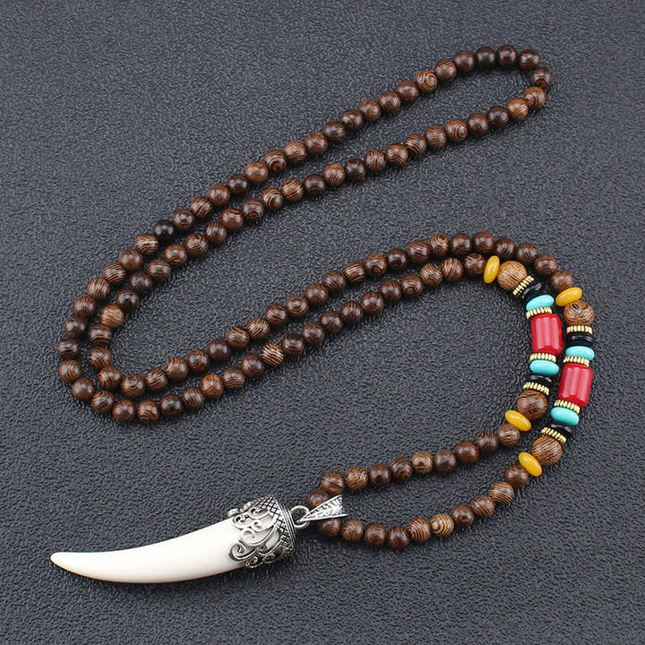Wenge Wood Turquoise Stone Horn Style Protection Meditation Necklace Pendant - White - image 8